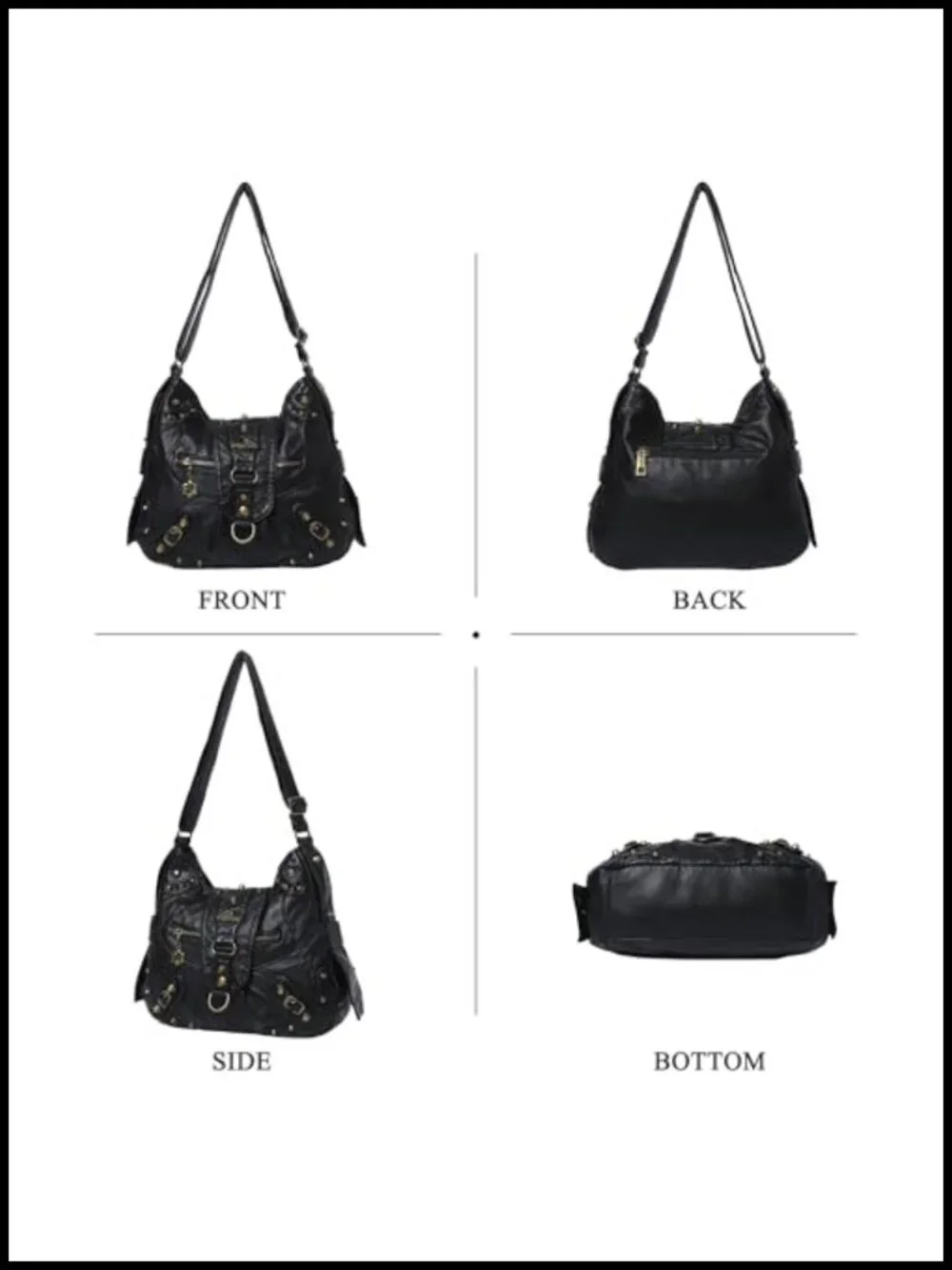 Studded Vegan Leather Hobo Bag Crossbody Shoulder Purse Retro